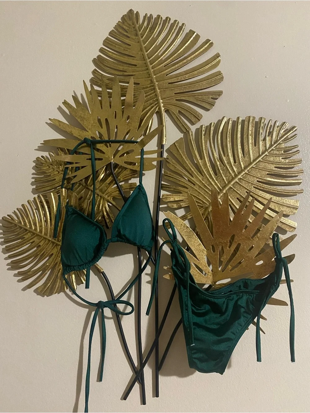 Girls Deep Green Triangle Tie-Side Bikini Set